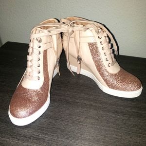 Paolo Rose Gold Glitter Wedge Ankle Boots